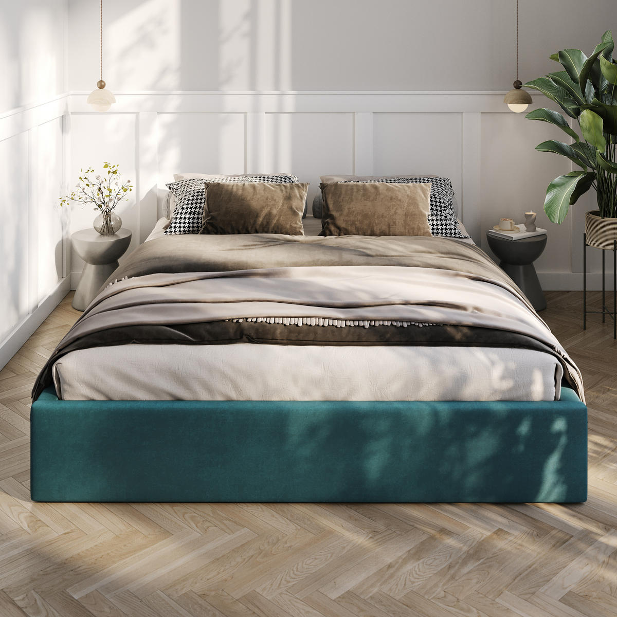 POLSTERBETT 160x200cm Bett mit Stauraum Lattenrost Türkis - Türkis, Holz/Holzwerkstoff (160/200cm) - Muralo