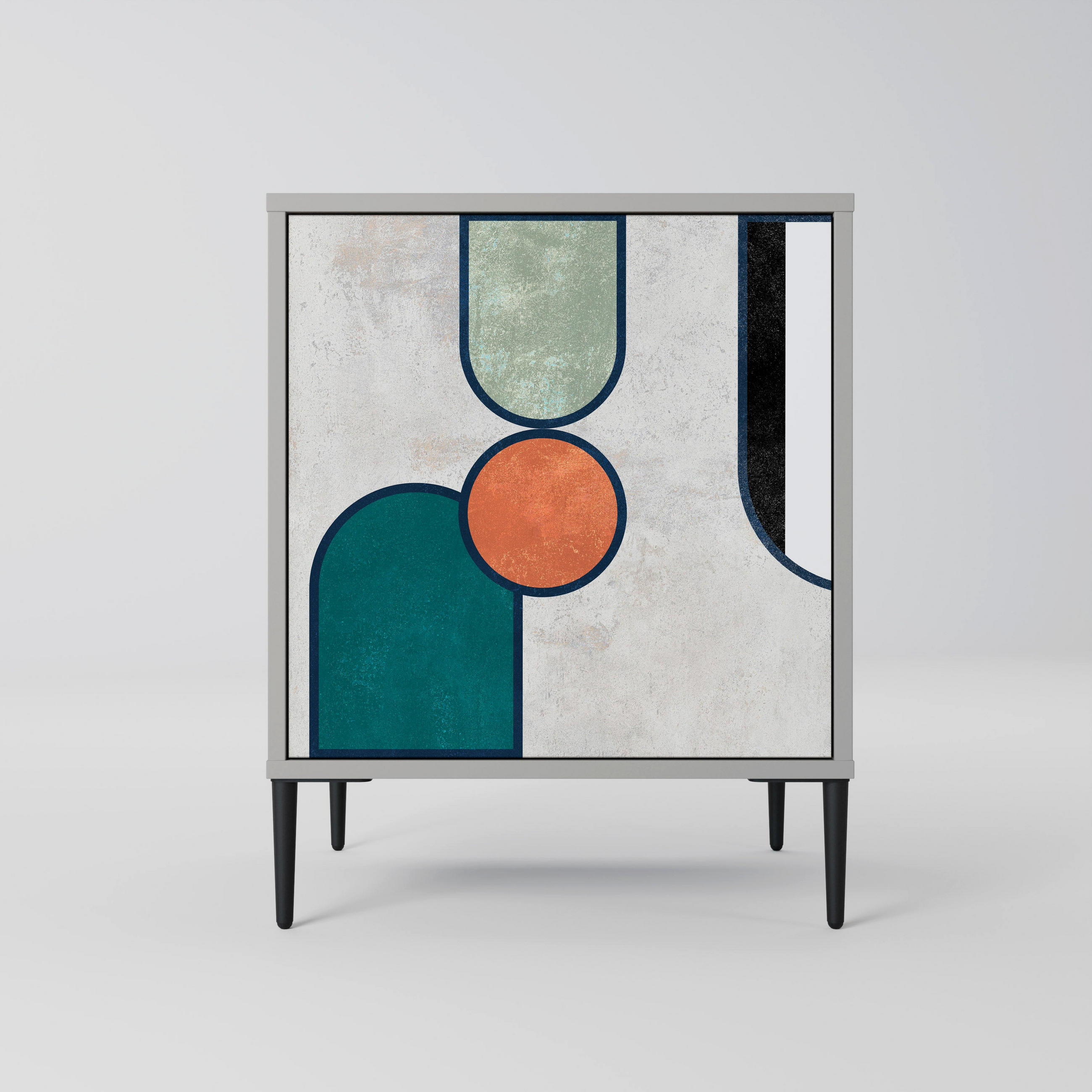 SIDEBOARD COOL STORY, Grau, 57,5x42x72,5 cm, Schwarze Metallfüße - Multicolor/Schwarz, Holzwerkstoff/Metall (57.5/72.5/42cm) - SpaceRebels