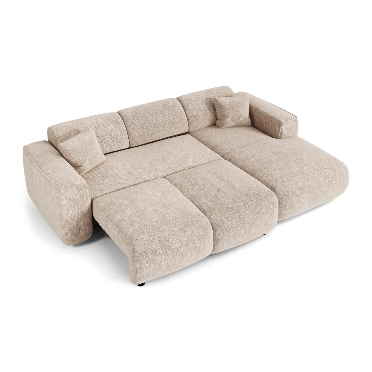 ECKSCHLAFSOFA Geprägter Samt Creme 283cm - Creme, Textil (283/180cm) - Sia Home
