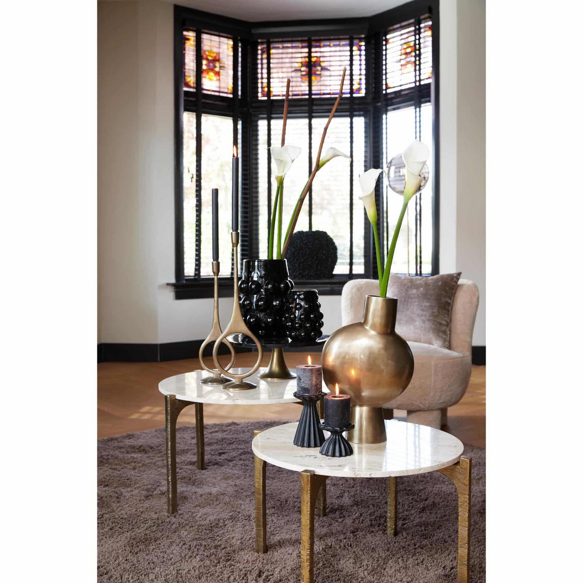 SCHALE LAYO Ø40x15 cm, Schwarz-Antik Bronze - Schwarz, Stein (40/15/40cm) - Light & Living