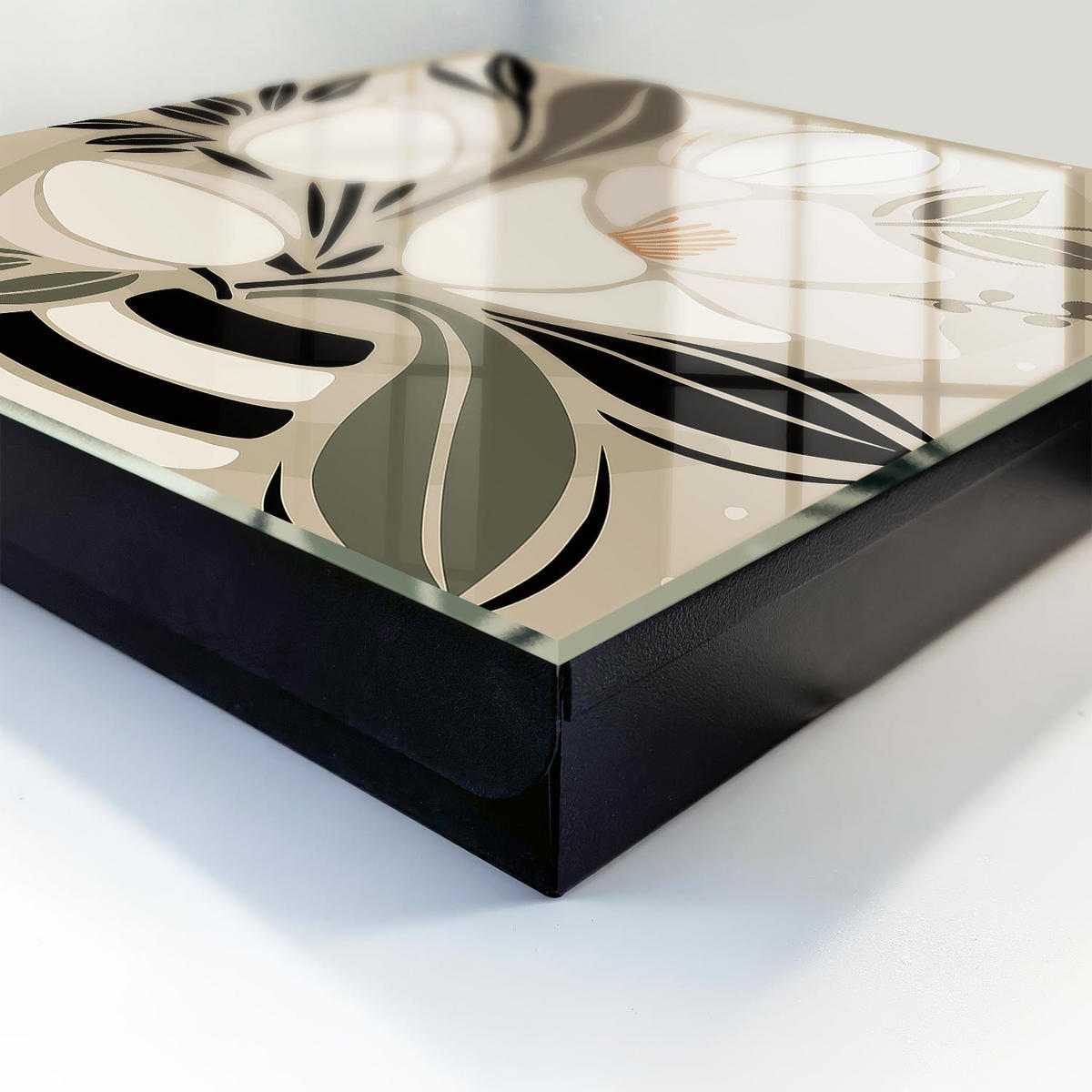 SCHLÜSSELBOX Schwarz 30x30 cm- Türöffnung nach rechts - Floraler Minimalismus - Beige, Metall (30/30/5cm) - TULUP