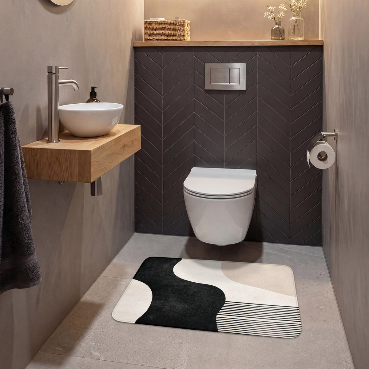 WC-VORLEGER Abstrakt - Japandi - Beige - Modern Toilettenteppich 80x50 cm - Beige, Kunststoff/Textil (80/1cm) - OnlyWow