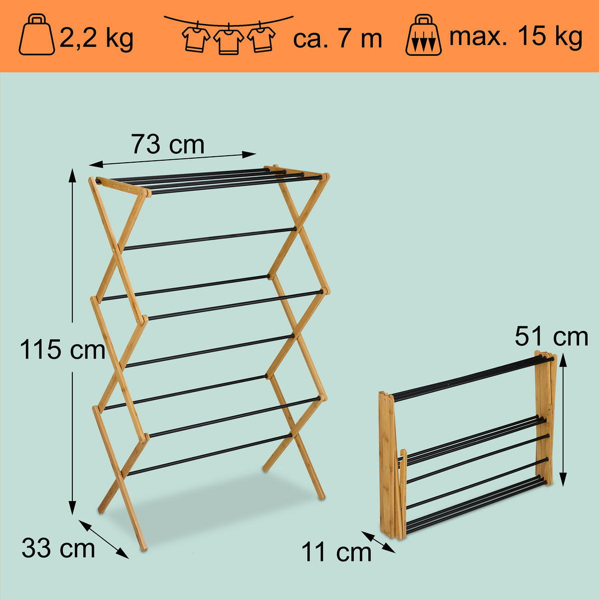 SUŠIAK na prádlo - viacfarebná, kov/drevo (73/115/33cm) - Relaxdays