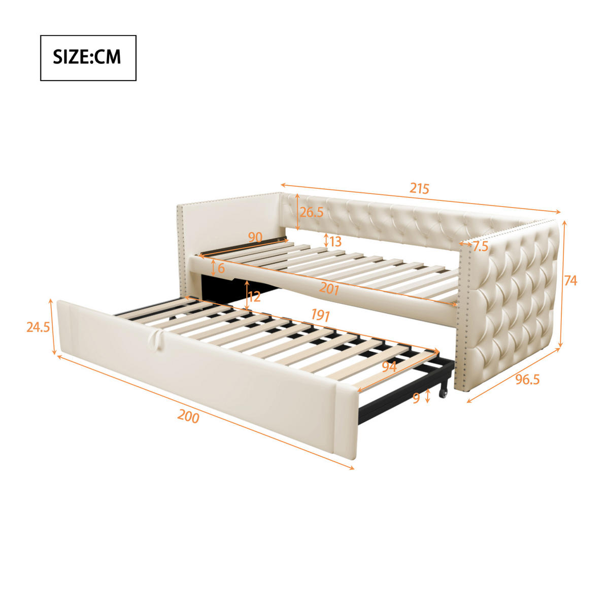 POLSTERBETT Schlafsofa 90/200 cm beige mit Lattenrost - Beige, Textil (90/200cm) - OKWISH