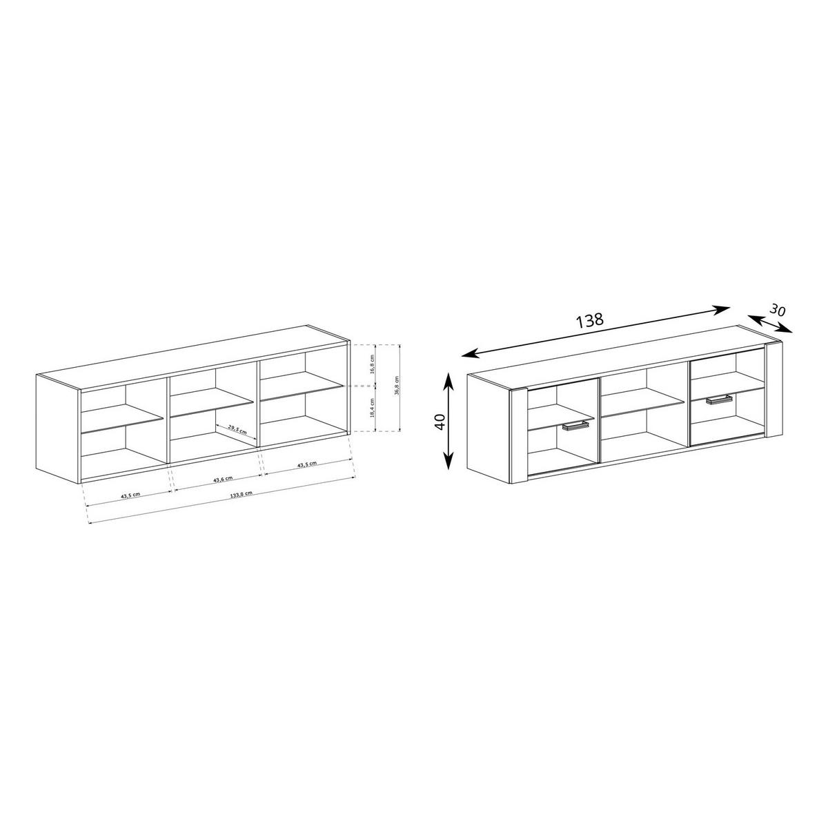 WANDREGAL Indianapolis I-21 mit Glastür 138 x 40 x 30 cm Esche dunkel - Dunkelbraun, Holzwerkstoff/Metall (138/40/30cm) - Koseto