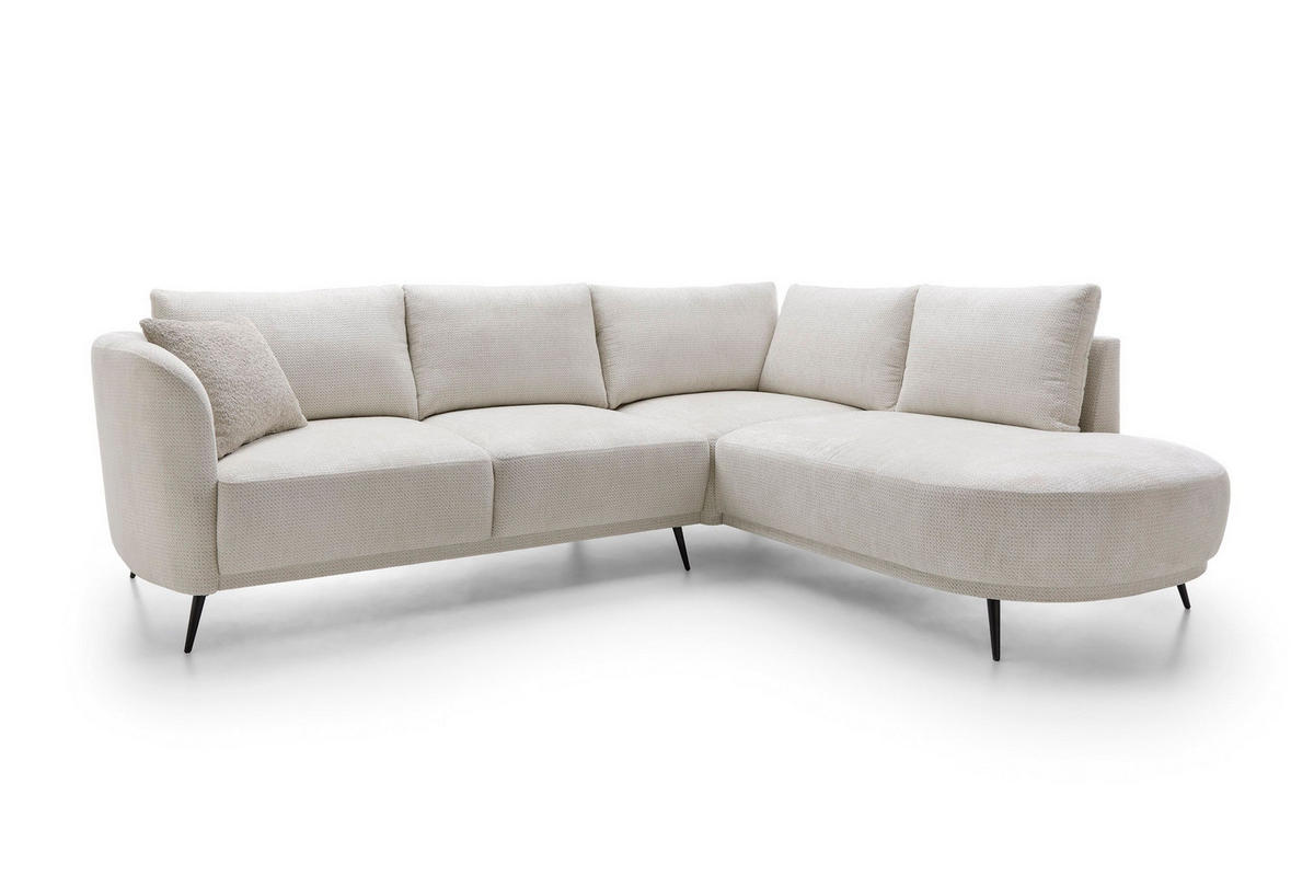 ECKSOFA ALPI Creme Chenille mit Schlaffunktion - Creme, Holz (262/220cm) - MASSENO