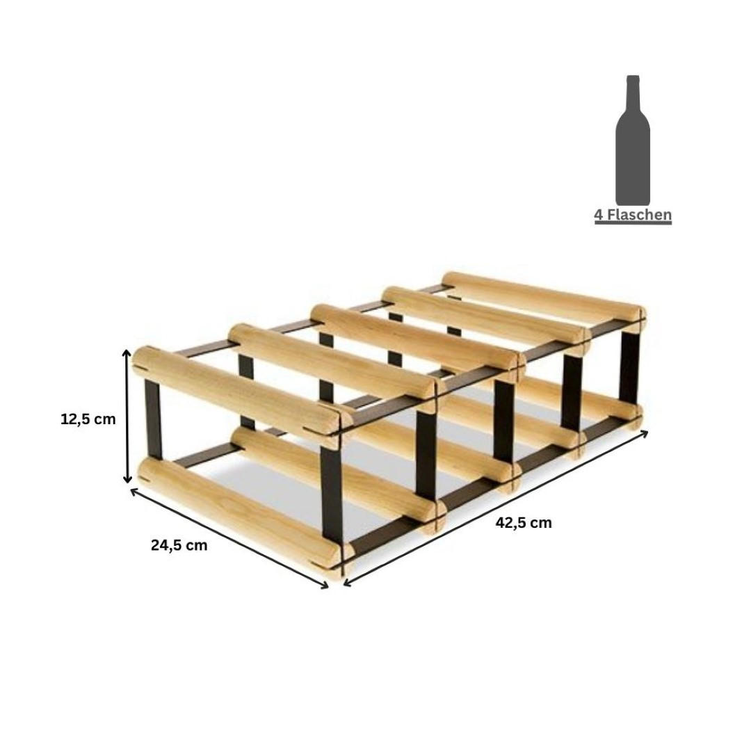 WEINREGAL Vinotega Mod Metal 12,5x42,5x24,5 cm 4x1 Flaschen Massives Kiefernholz Natur - Naturfarben, Holz (42.5/12.5/24.5cm) - PROREGAL