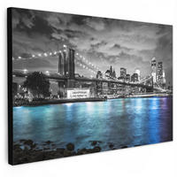 LEINWANDBILD New York - Skyline - Stadt - Blau Wohnzimmer 120x80 cm - Blaugrau, Textil (120/80cm) - MuchoWow
