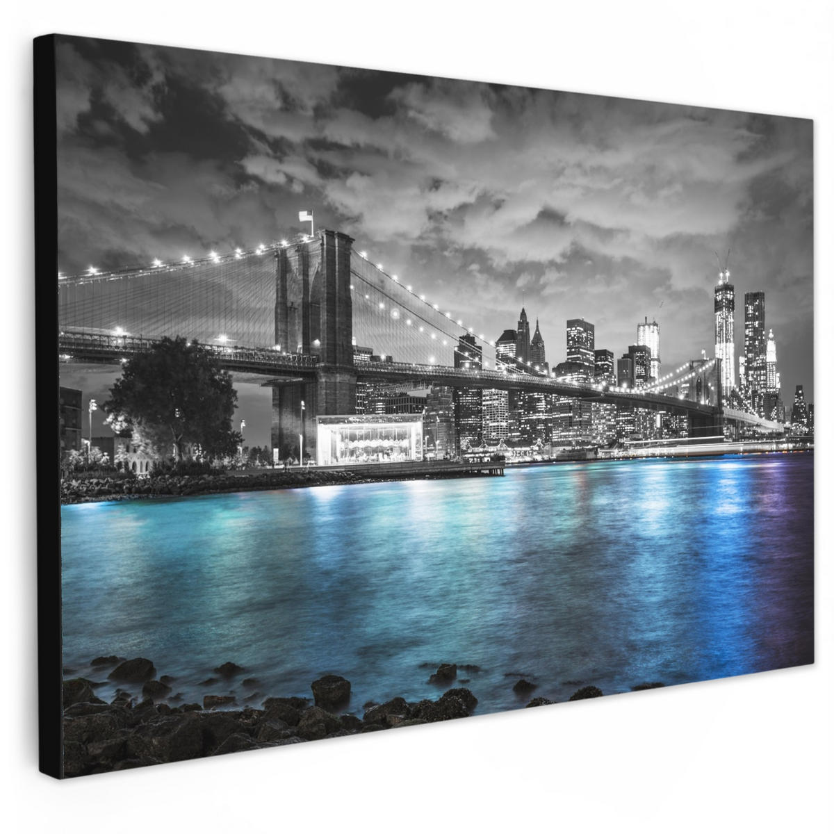 LEINWANDBILD New York - Skyline - Stadt - Blau Wohnzimmer 120x80 cm - Blaugrau, Textil (120/80cm) - MuchoWow
