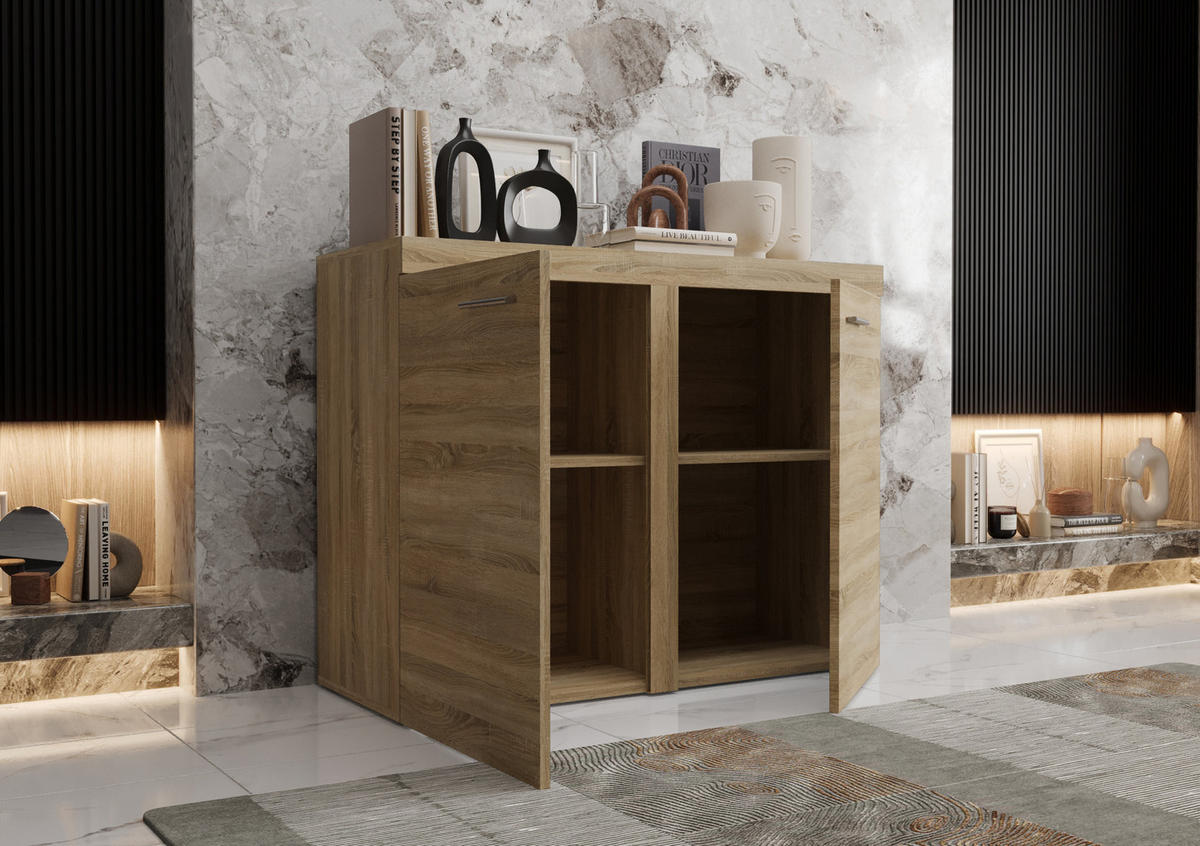 KOMMODE London LRXK 2D mit 2 Türen, Sideboard in Farbe: Hellbraun, Größe: 97 x 82 x 40 cm - Hellbraun, Holzwerkstoff (97/82/40cm) - O-Sofa