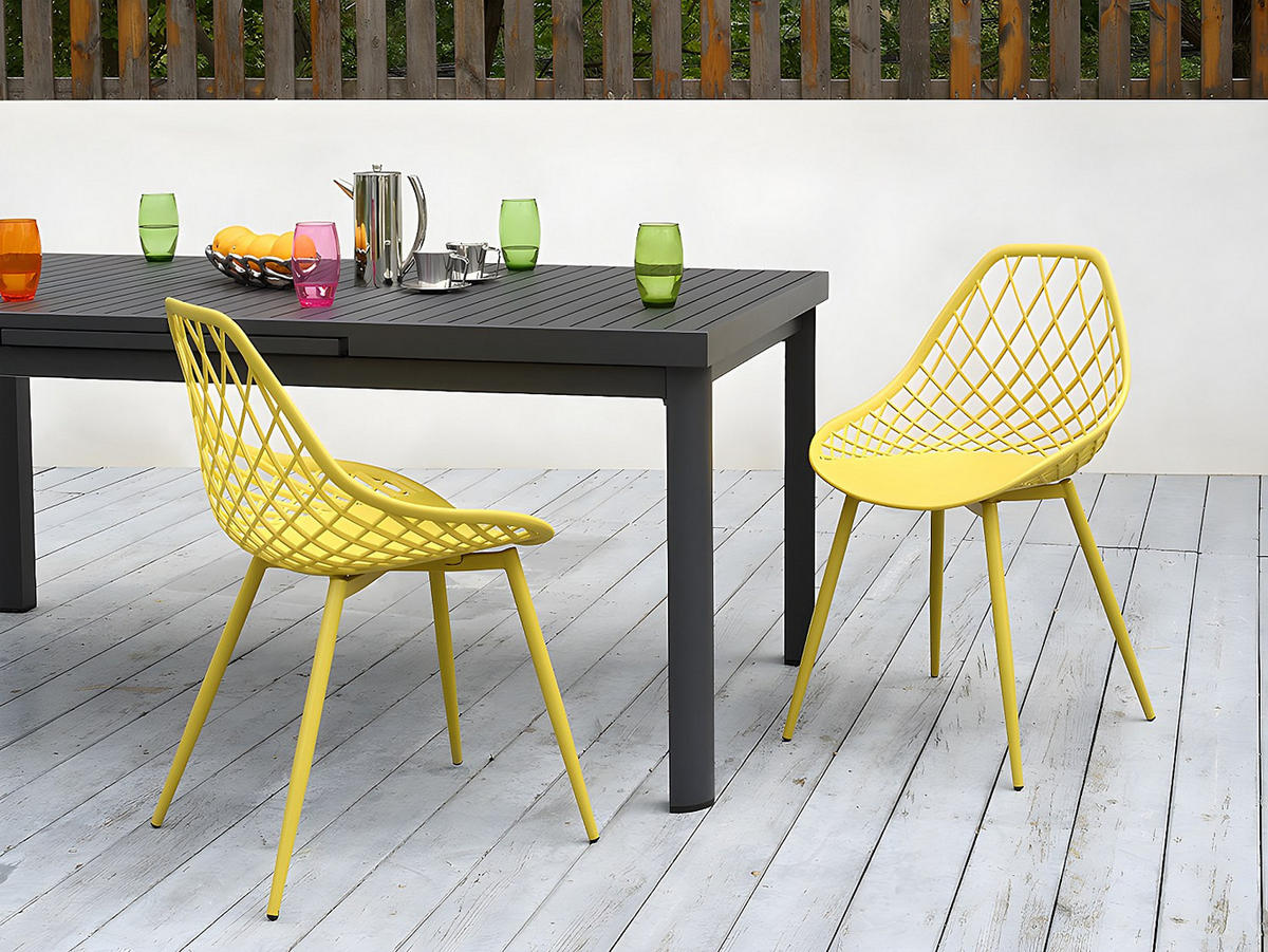 GARTENSTUHL - 54.5cm x 49cm - Polypropylen - senffarben - MALAGA - Gelb, Metall (54.5/84/49cm) - Vente-Unique