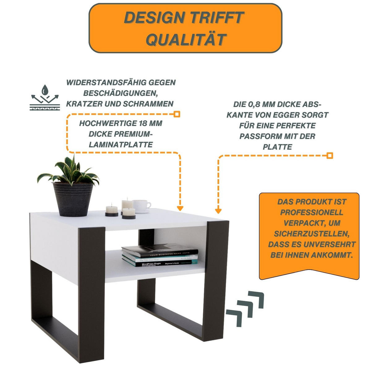 COUCHTISCH Holzwerkstoff rechteckig stabil Weiß 45/53,6/65cm - Schwarz/Weiß, Holzwerkstoff (53.6/65/45cm) - CraftPAK