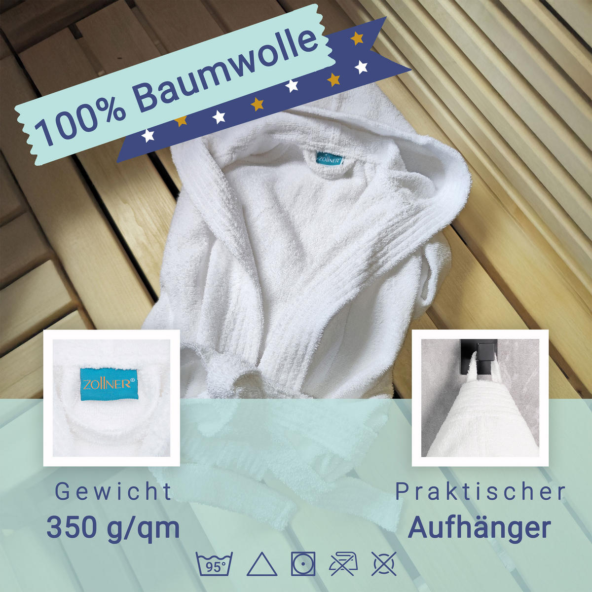 KINDERBADEMANTEL, 152-158, 100% Baumwolle, Weiß - Weiß, Textil (152cm) - Zollner