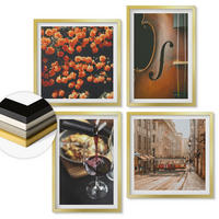 WANDBILDER 4er Set - 50x50 cm & 40x60 cm Goldrahmen - Vintage Blumen Straße Wein Geige - Goldfarben, Kunststoff (50/50cm) - ArtPrintCave