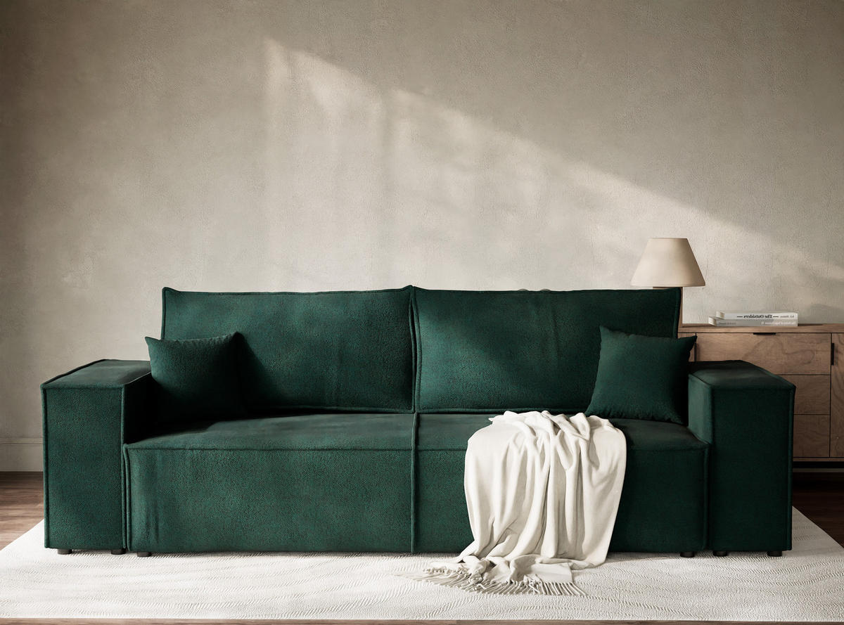 SOFA MIT SCHLAFFUNKTION Milos Grün Webstoff - Schwarz/Grün, Holz/Holzwerkstoff (255/70/105cm) - Maison de Reve