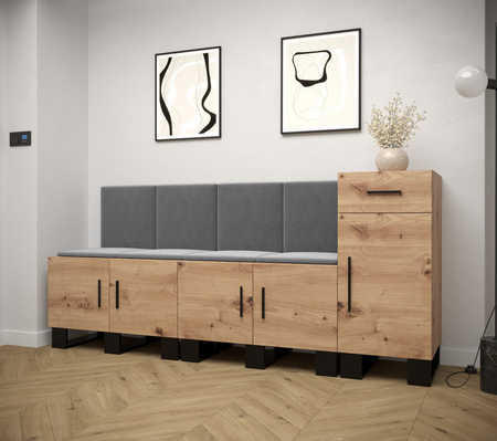 GARDEROBEN-SET 95/210/45,6 - Schwarz/Eiche Artisan, Holz/Kunststoff (210/95/45.6cm) - Abiks Möbel