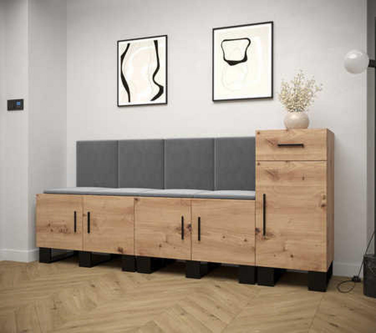 GARDEROBEN-SET 95/210/45,6 - Schwarz/Eiche Artisan, Holz/Kunststoff (210/95/45.6cm) - Abiks Möbel