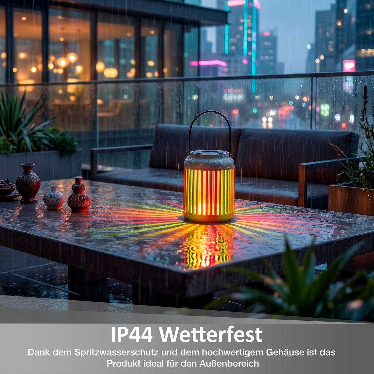 LED-GARTENLEUCHTE Solarleuchte 2er-Set mit Regenbogeneffekt Dämmerungssensor IP44 wetterfest mit Aufhängung tragbar warmweiß 3000K - Beige, Kunststoff (12/12/25cm) - Northpoint