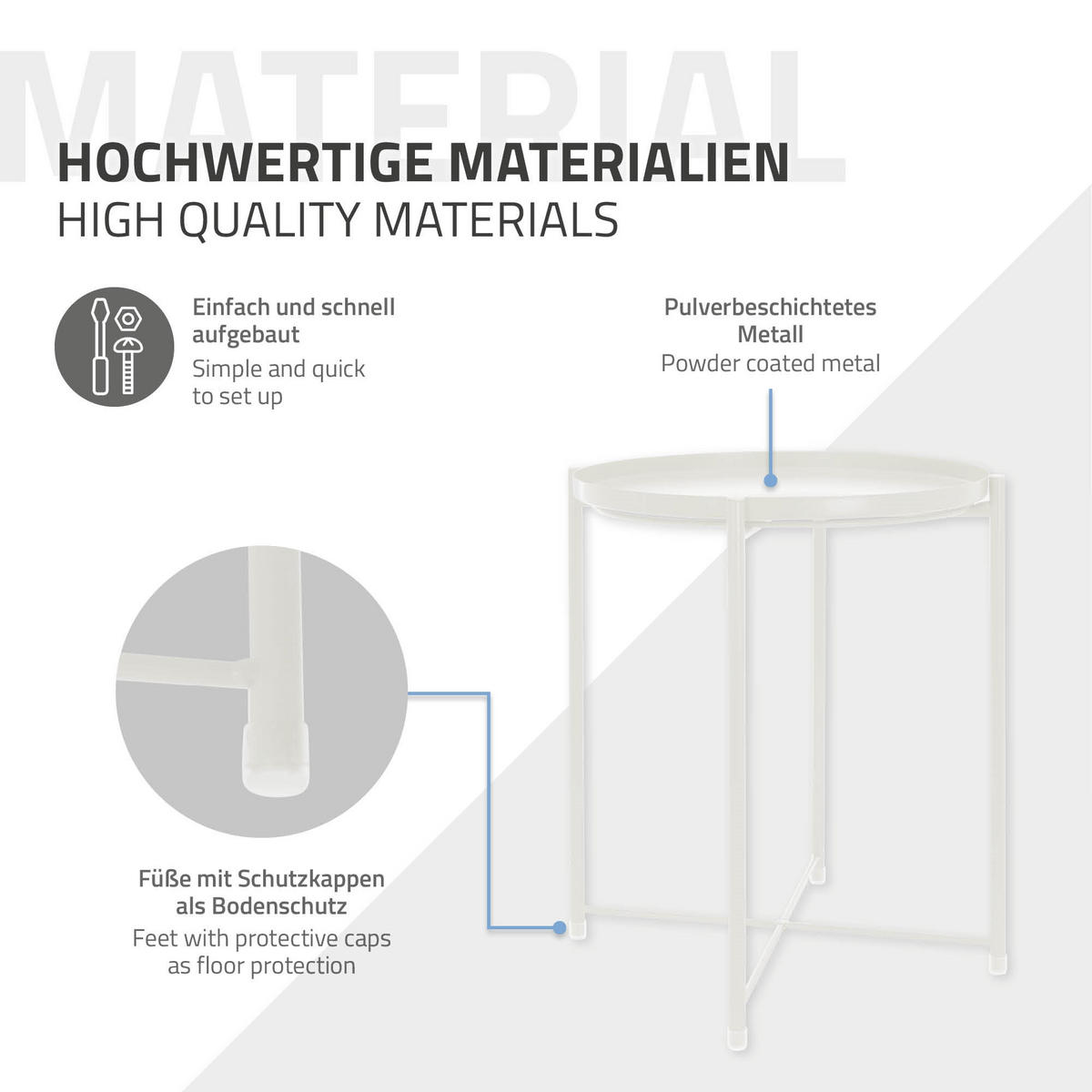 BEISTELLTISCH Rund Weiß 45/52 cm - Weiß, Metall (52/45/52cm) - ML-DESIGN