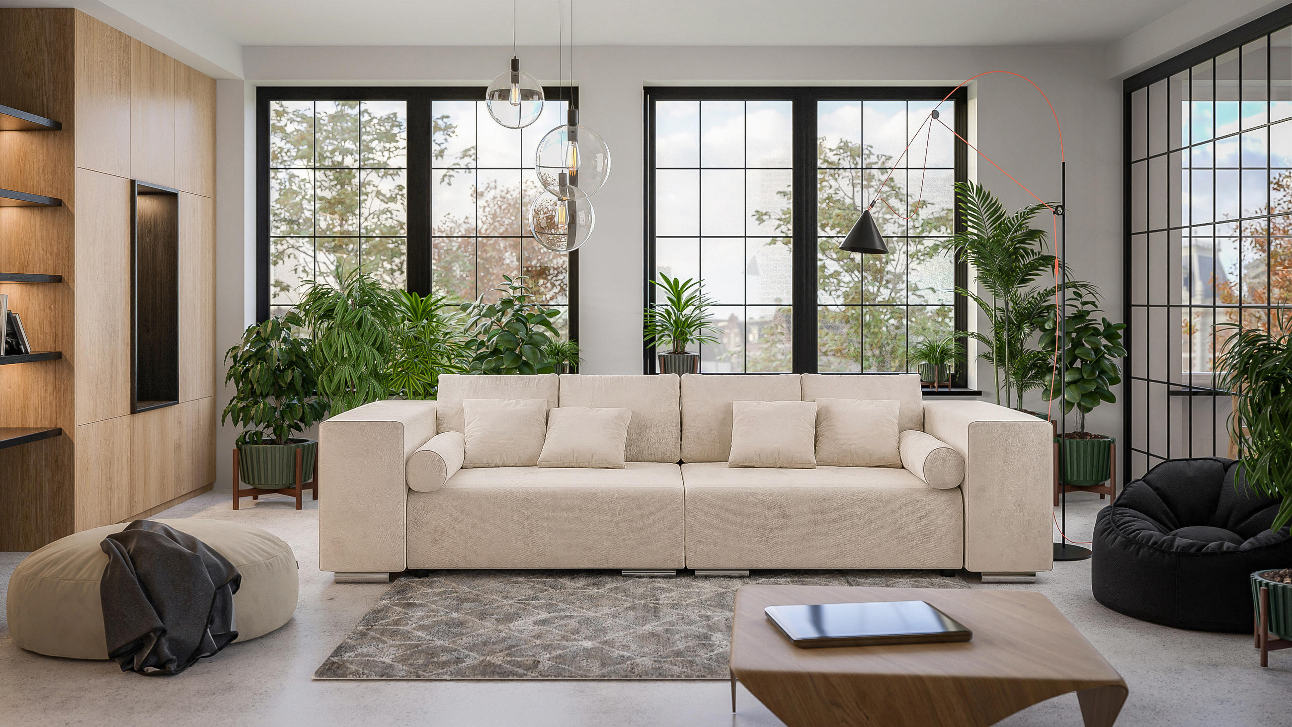 BIGSOFA Kami Microfaser Beige - Silberfarben/Creme, Kunststoff/Textil (290/80/110cm) - S-Style Möbel