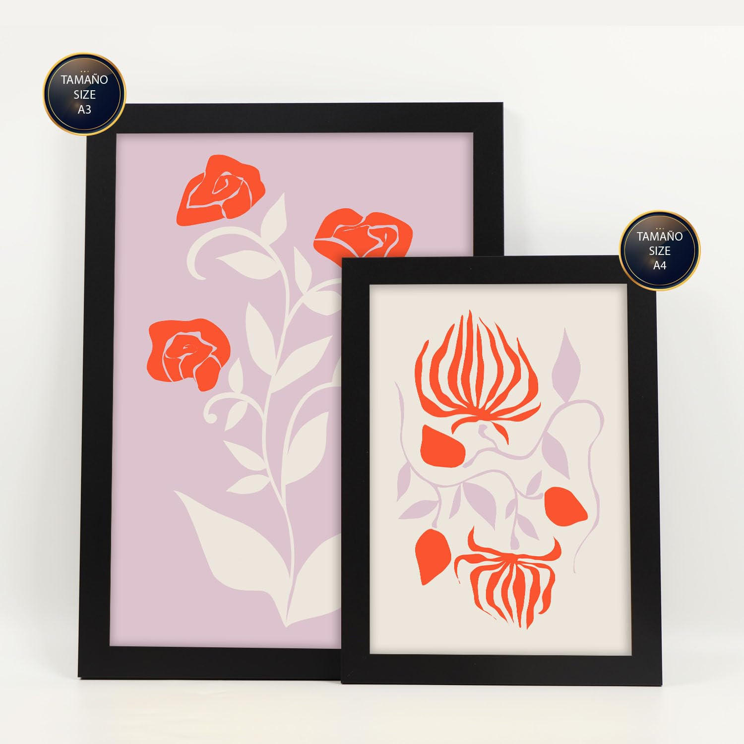 POSTER Set Mit 6 Großartige Blom In Blume Zusammenfassung Ästhetische Dekorative Gemälde Für Ihr Wohnzimmer Zuhause A3 & A4 Schwarzer Rahmen - Schwarz, Papier (29/3cm) - Nacnic