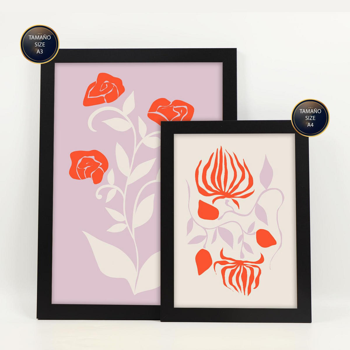 POSTER Set Mit 6 prächtige abstrakte Blumen von Blom Größe A3 & A4 Schwarzer Rahmen - Schwarz, Papier (29.7/1cm) - Nacnic