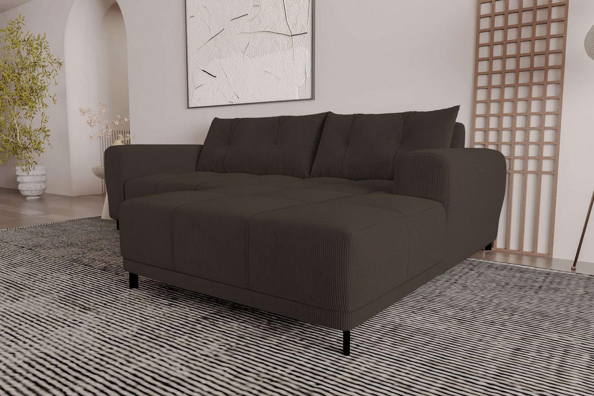 ECKSOFA Massimo Cordstoff Braun inkl. Schlaffunktion Rechts - Schwarz/Braun, Textil/Metall (246/177cm) - 99rooms