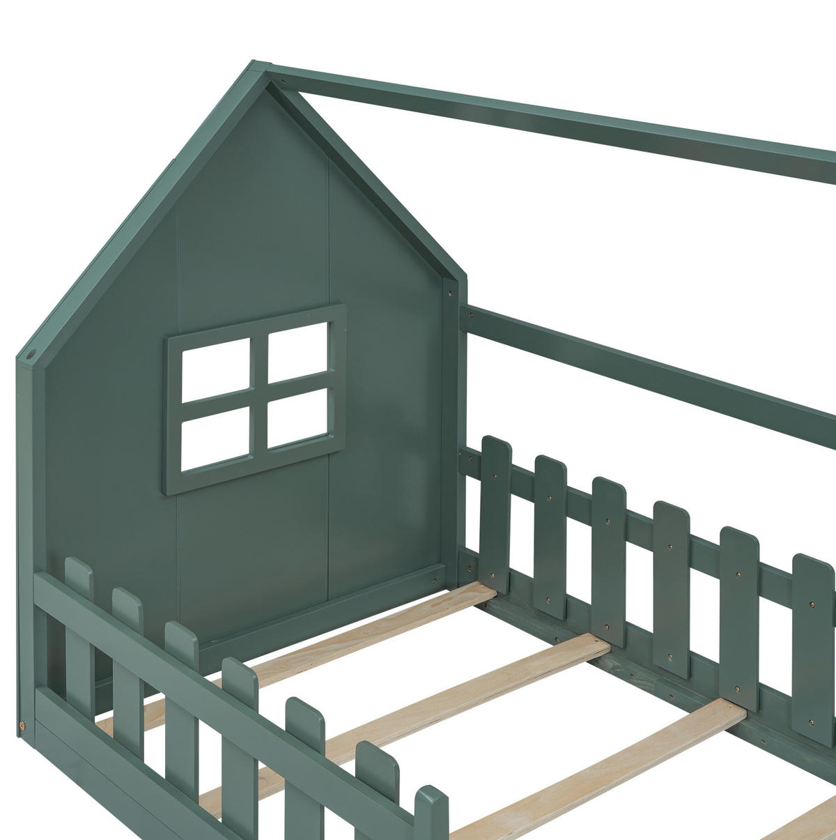 KINDERBETT 90/200 cm in Hausform mit Lattenrost aus Kiefer und MDF, Grün - Grün, Holzwerkstoff (90/200cm) - Redom