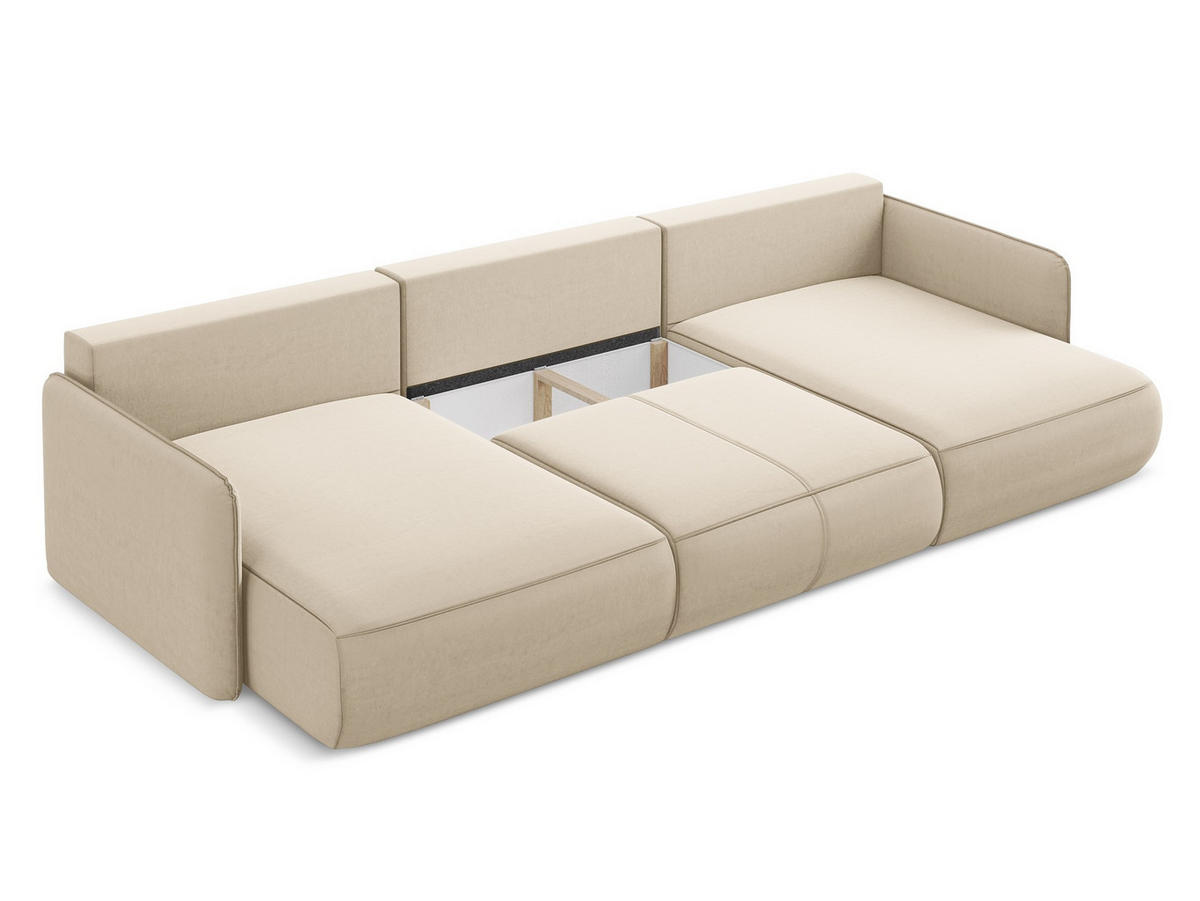WOHNLANDSCHAFT Samt Stoff Beige - Beige/Creme, Kunststoff/Textil (290/86/148cm) - Makamii