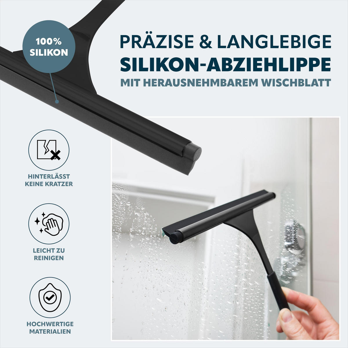 DUSCHABZIEHER, schwarz, Edelstahl - Schwarz, Metall (24/22/2cm) - bremermann