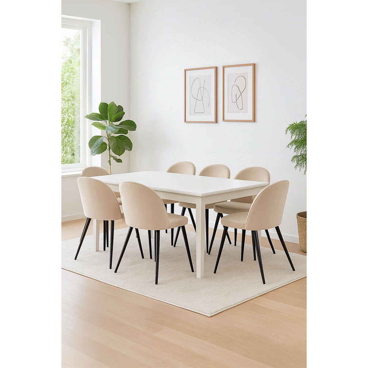 ESSGRUPPE 7-TLG. Venedig Beige - Beige, Holzwerkstoff/Textil (95/76/276cm) - ebuy24