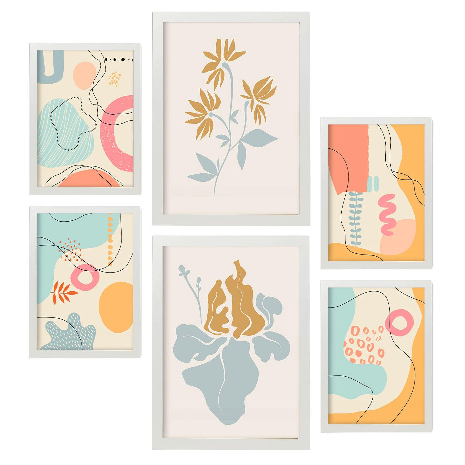 POSTER Set Mit 6 Ethikstile 2 In Blume Zusammenfassung Ästhetische Dekorative Gemälde Für Ihr Wohnzimmer, Schlafzimmer, Zuhause A3 & A4 Weißer Rahmen - Weiß, Papier (29/3cm) - Nacnic