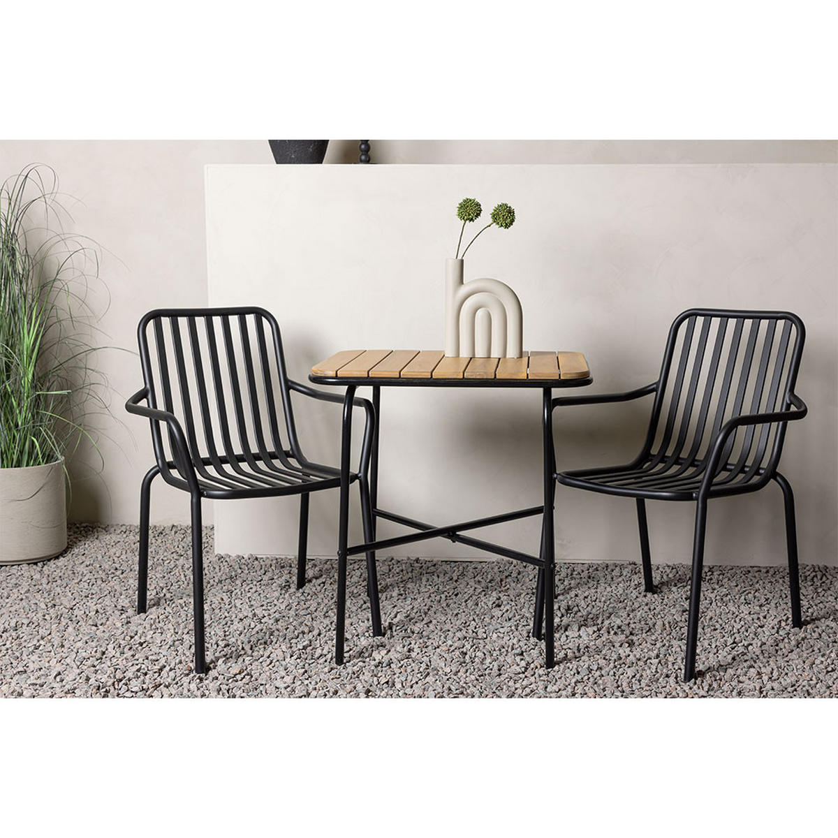 GARTENSET, Holmbeck, Tisch Natur, Stühle Schwarz, Holz, 88 x 70 x 74 cm, 3-teilig - Naturfarben, Holz - ebuy24