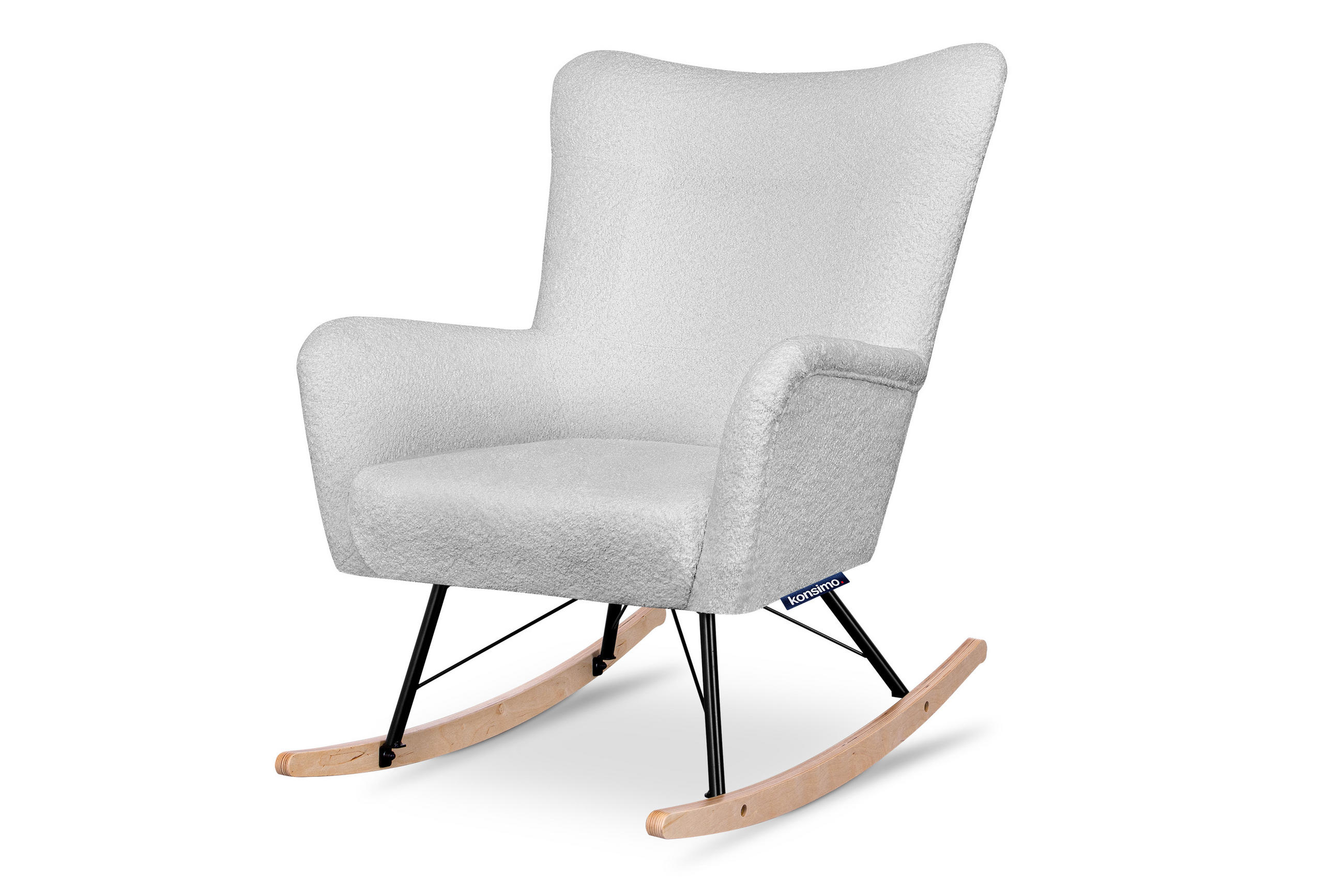 SCHAUKELSESSEL ADDUCTI breiter Sitz für mehr Komfort, Hellgrau - Eichefarben/Hellgrau, Holz/Textil (75/94/112cm) - KONSIMO®
