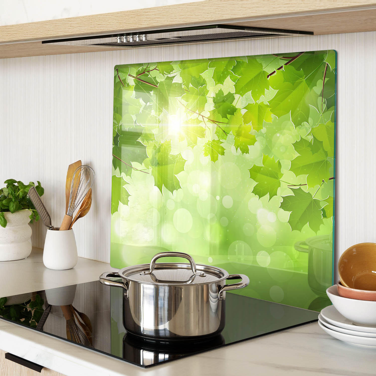 GLASPLATTE 60x52 cm Rosskastanienblätter - Grün, Glas (60/0.4/52cm) - TULUP