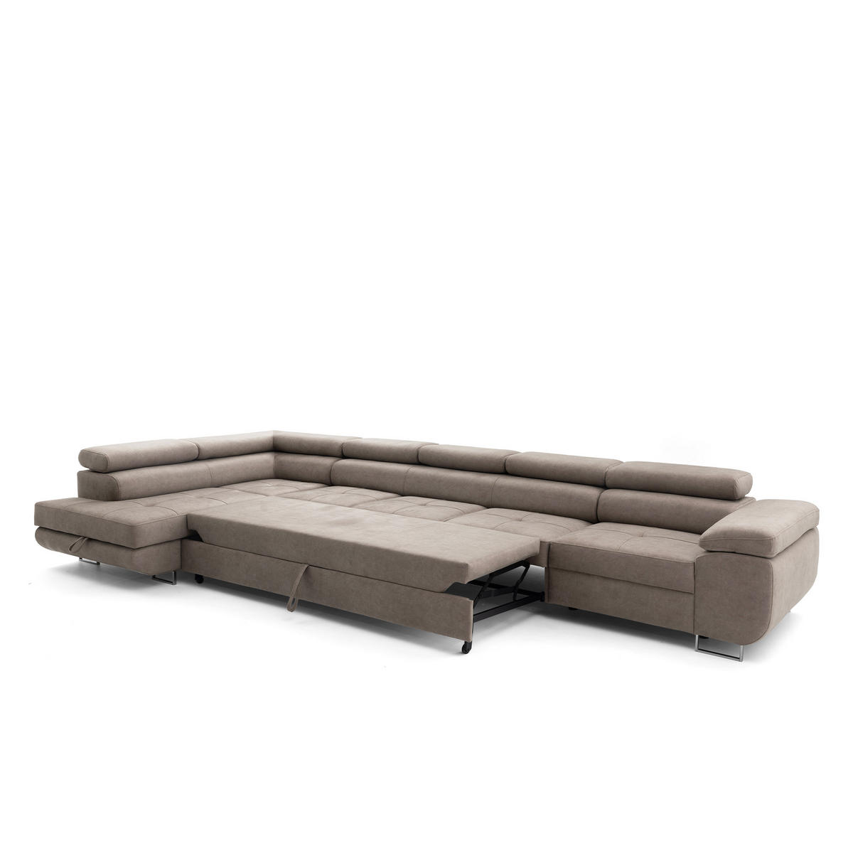 ECKSOFA WILD XXL Links mit Schlaffunktion 125x240 Velours Beige - Beige/Silberfarben, Holz/Textil (400/200cm) - Muffo