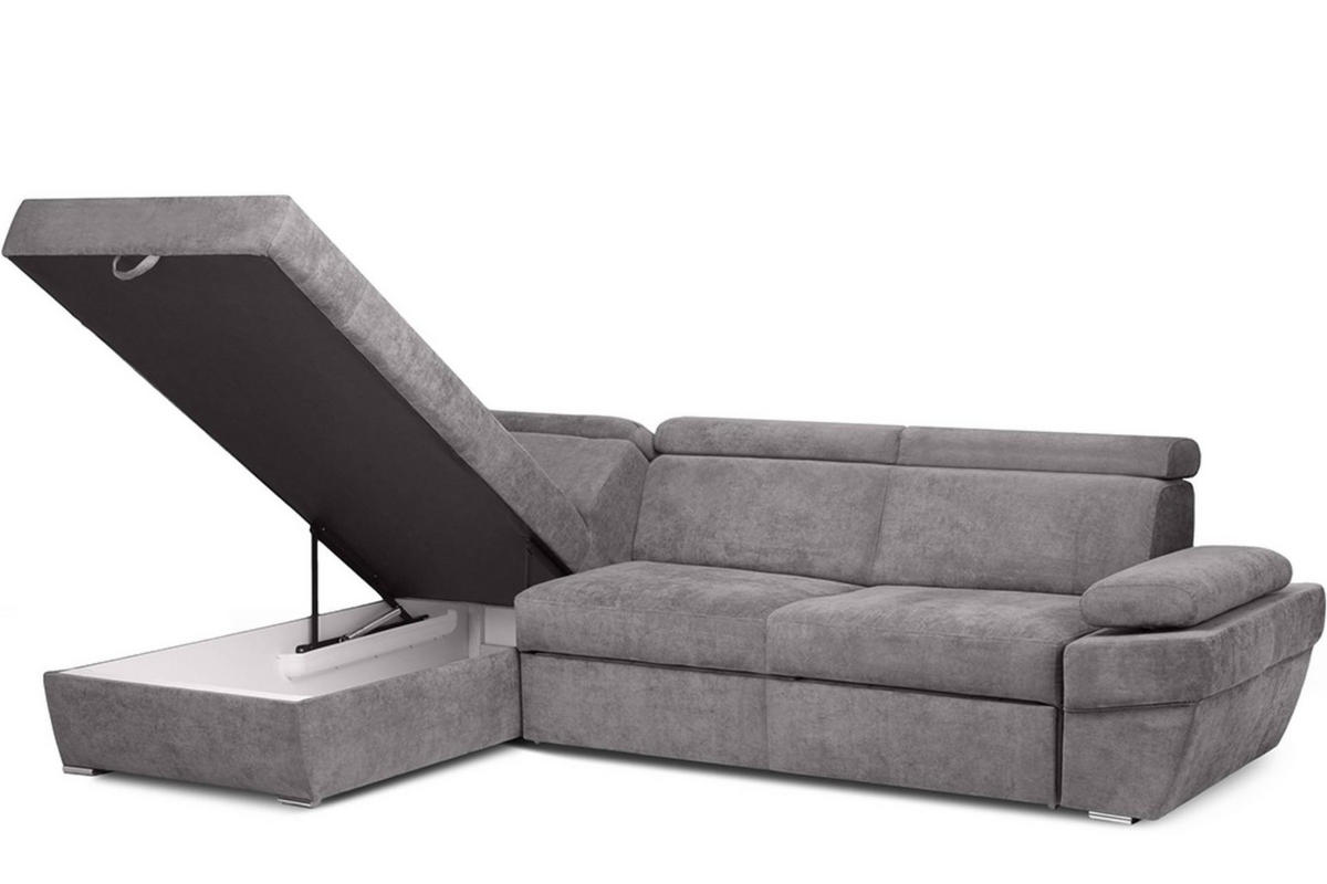 SCHLAFECKSOFA RATLO links 4/5-Sitzer mit Bettkasten, hellgrau - Silberfarben, Textil (270/190cm) - KONSIMO®
