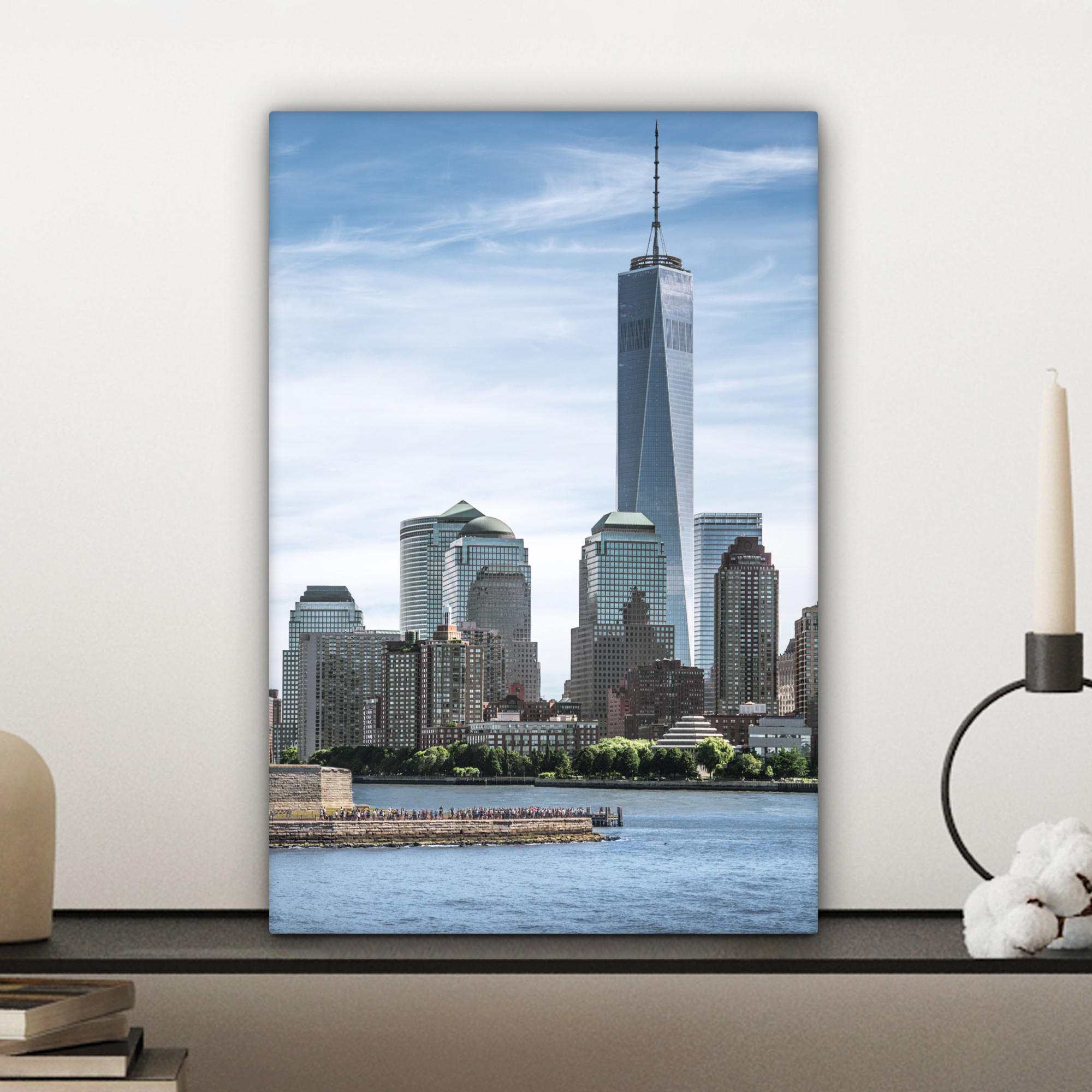 LEINWANDBILD New York - Freiheitsstatue - Wasser 20x30 cm - Hellblau, Textil (20/30cm) - MuchoWow