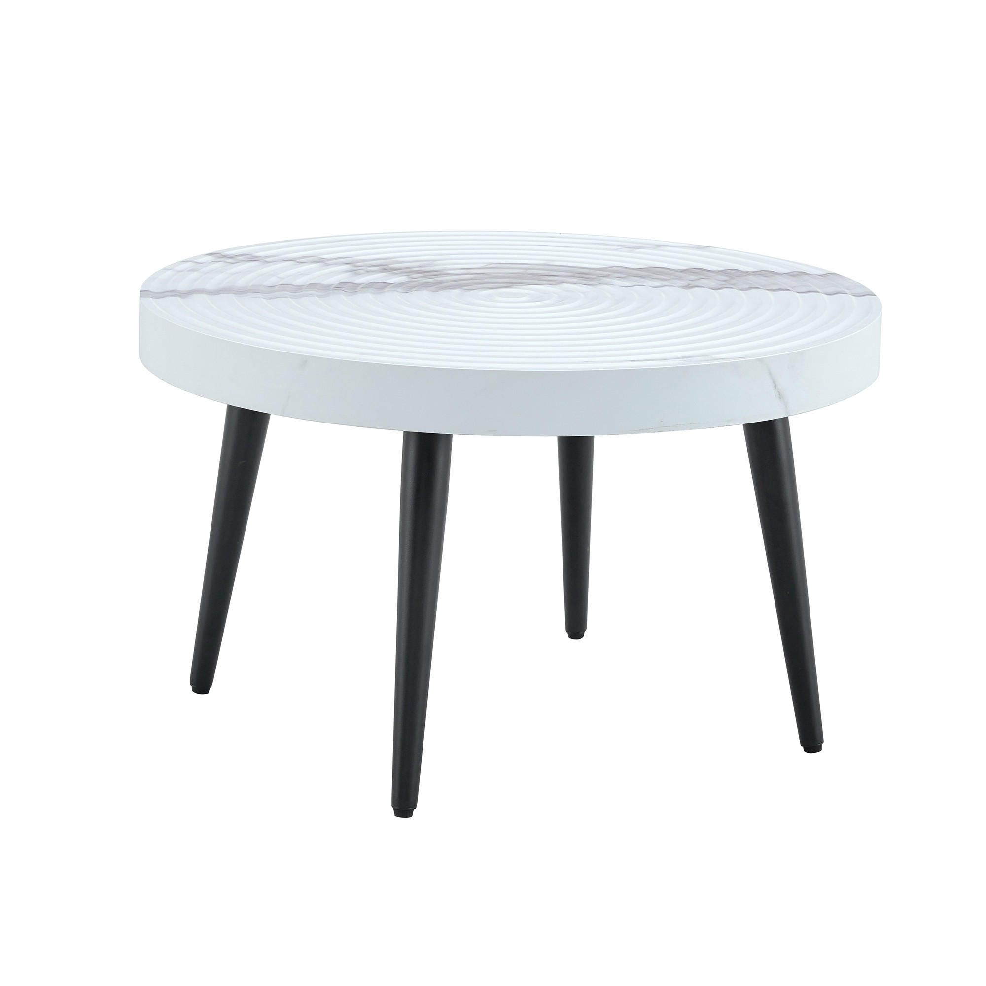 COUCHTISCH DE-37427 rund mit Marmoroptik und Jahresring-Rillen Weiß - Weiß, Holz (60/60/37cm) - ComfortXL