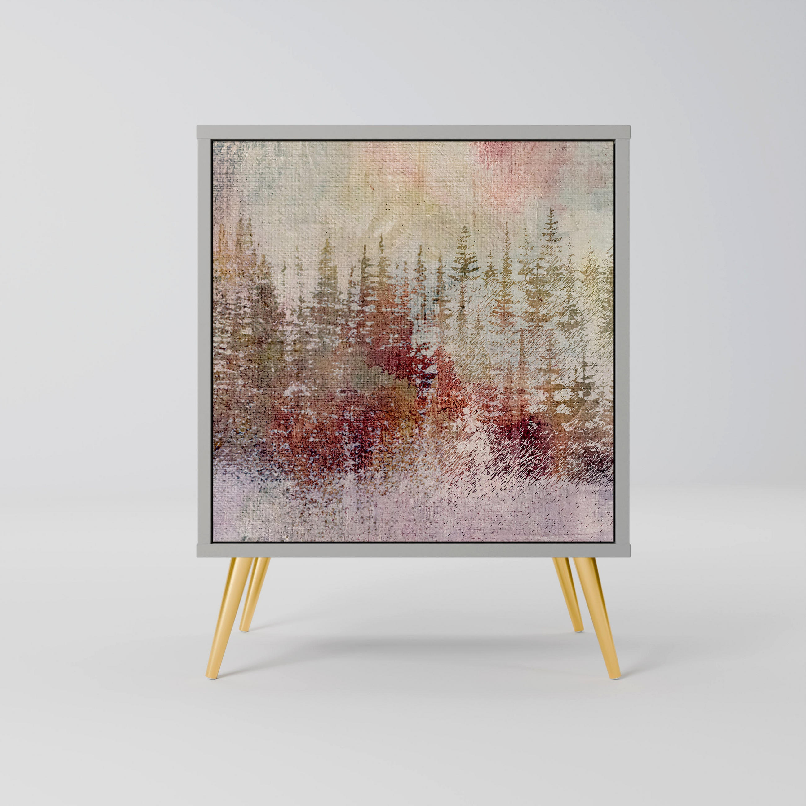 SIDEBOARD VEILED SUMMIT, Grau, 57,5x42x75,5 cm, Goldfarbene Metallfüße - Goldfarben/Multicolor, Holzwerkstoff/Metall (57.5/75.5/42cm) - SpaceRebels