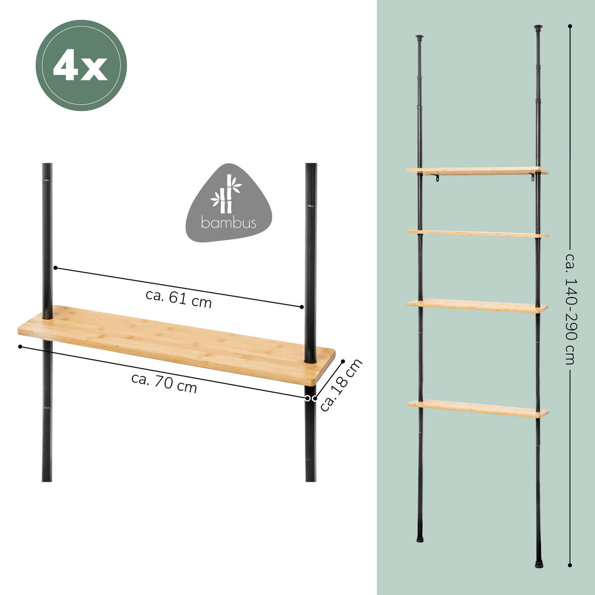 TELESKOP-ECKREGAL, schwarz, Metall - Schwarz/Braun, Metall (70/290/18cm) - bremermann