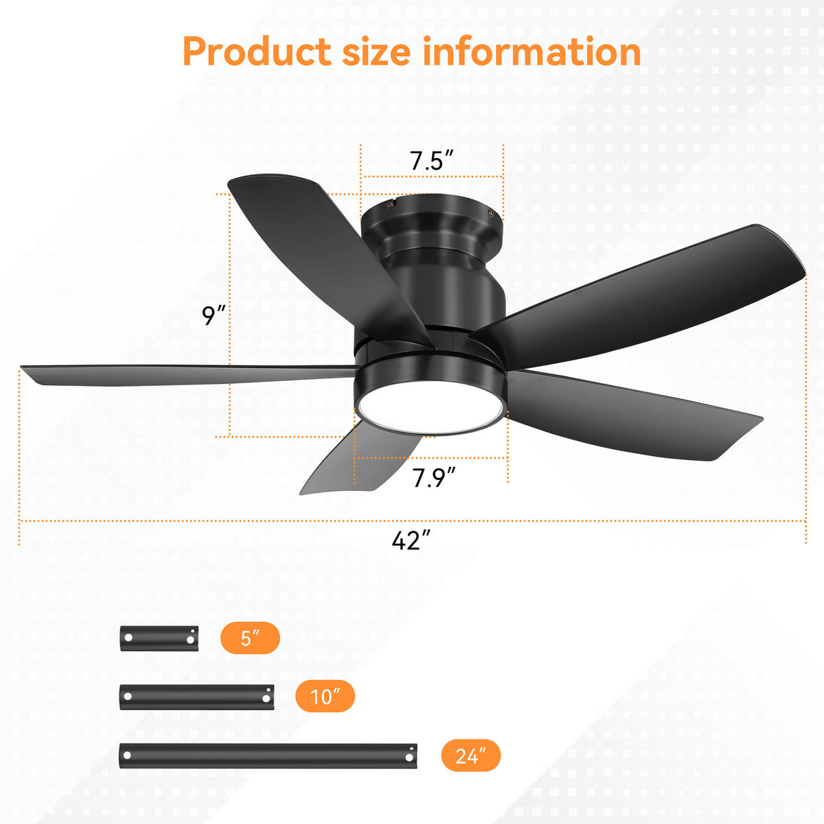 DECKENVENTILATOR 42Zoll LED Licht 18W ABS Flügel DC Motor - Schwarz, Kunststoff (106.68/106.68/23.11cm) - CASIVA