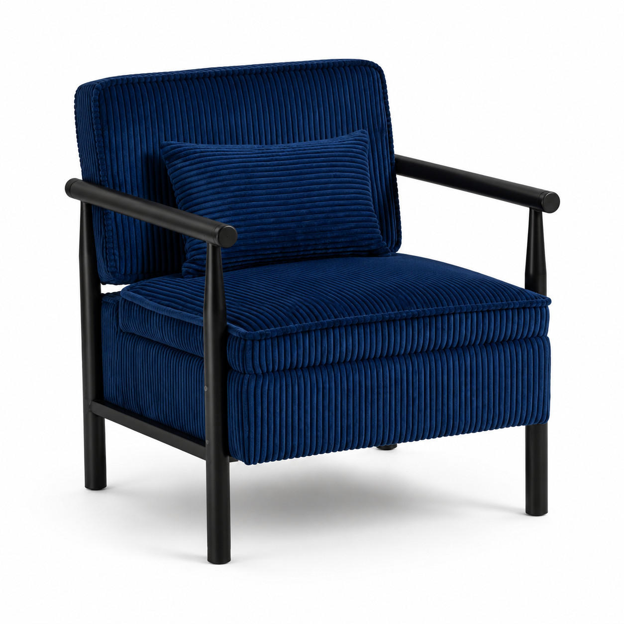 SESSEL Samt Blau mit Lendenkissen und Ablage - Blau, Holzwerkstoff/Textil (93/73/66cm) - WISHDOR