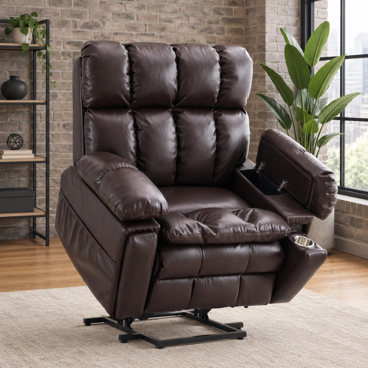 ELEKTRISCHER Fernsehsessel in Braun 107x109x109 cm mit Aufstehhilfe, Massage und Heizung - Braun, Textil (109/109/107cm) - IVMEU