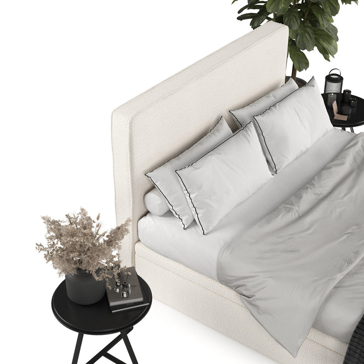 POLSTERBETT Hush mit Stauraum 120/200 cm Creme im Alta Stoff - Creme/Schwarz, Holz/Holzwerkstoff (120/200cm) - AltaBeds