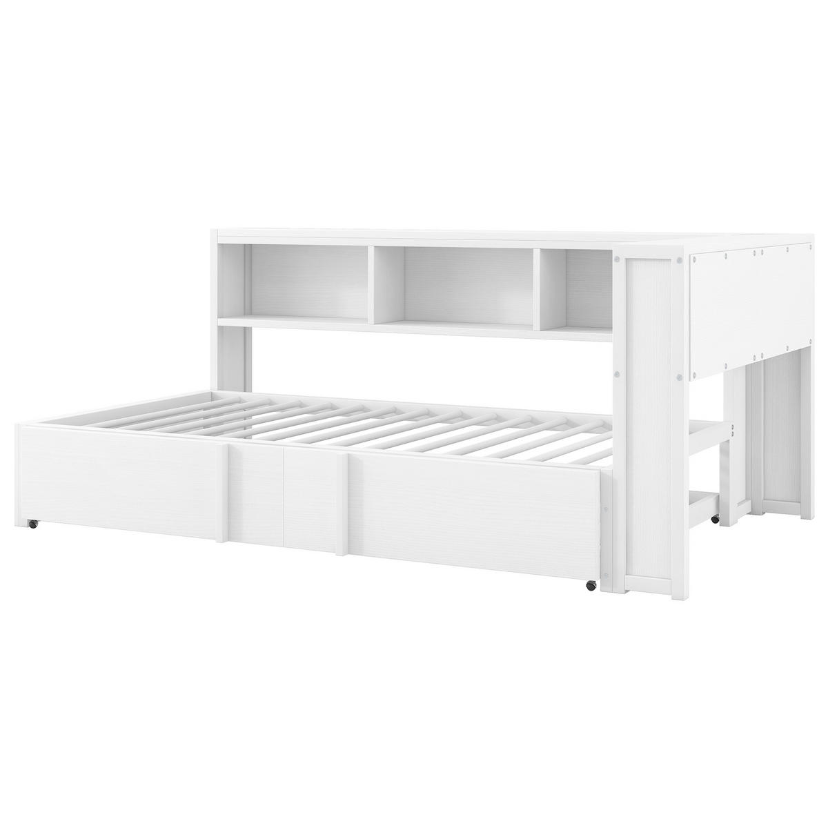 RAHMENBETT 90x200cm, Metall, Ausziehbett, Stauraum, LED, USB, Weiß - Weiß, Holzwerkstoff (90/200cm)