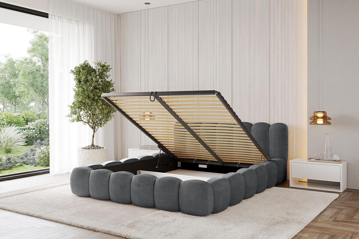 POLSTERBETT mit Bettkasten und Lattenrost, Boxbett ohne Matratze - SENA-v1 180x200 Dunkelgrau - Dunkelgrau, Holzwerkstoff/Textil (180/200cm) - ALTDECOR