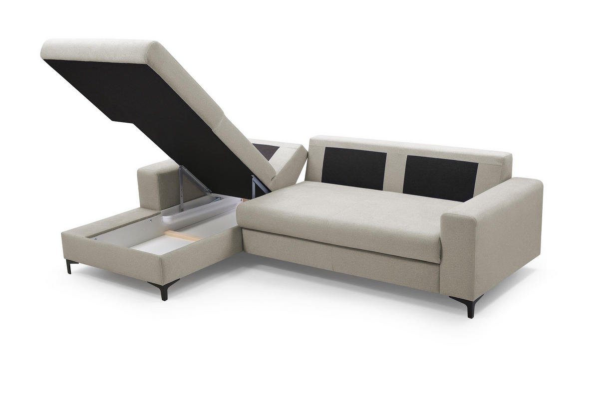 ECKSOFA AVRA L-förmig, mit Stauraumbehälter-in RINO-Stoff, Komfort & Eleganz, lose Rückenkissen, freistehend, LINKS 165x251x85 cm White - Weiß, Holz/Textil (165/251cm) - DomoHome
