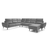 ECKSOFA BOSCO U-Form, Monolith-Stoff, freistehend, mit verstellbaren Kopfstützen, Sofa für Familien, Größe: 340x270x98cm, Farbe: Esche - Silberfarben, Holz/Textil (340/270cm) - DomoHome