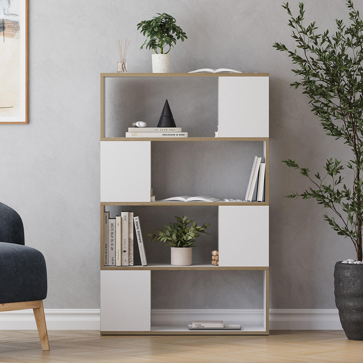 RAUMTEILER Eneos Weiß/Eiche 80 x 124.5 cm - Eichefarben/Weiß, Holzwerkstoff (80/124.5/24cm) - Vicco